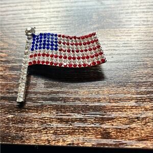 Red, White , and Blue Rhinestone USA Patriotic Flag Brooch